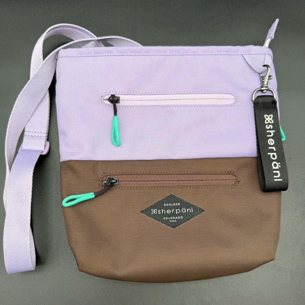 Sherpani Sadie Crossbody Bag Purple & Brown Nylon RFID Travel Purse Multi-Pocket